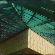 green glass ceiling in the library