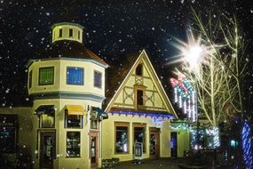 christmas village in the snowfall