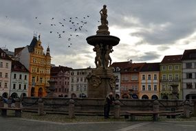 sculptured fountain on old square, czech, Ceske Budejovice