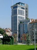 skyscraper near the plants in downtown of Sofia, Bulgaria