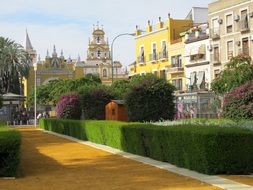 beautiful park and historical buildings, spain, Seville