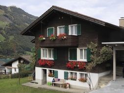 Wooden houses in the mountain hut in Switzerland