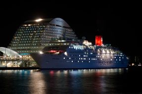 a huge cruise ship goes on the night sea, Japan
