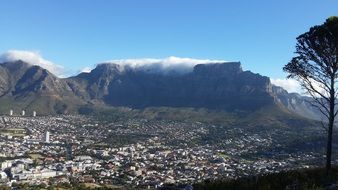 city ​​on the background of a huge mountain