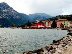 bright houses on the shore of Lake Garda