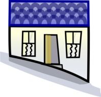 house with a blue roof as a graphic image