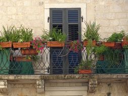 balcony of a stone house close up