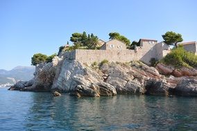 castle on a cliff on an island with beautiful plants