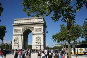 People against the backdrop of the Arc de Triomphe, france, Paris