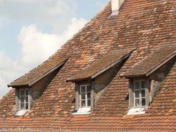 brown tile roof with windows