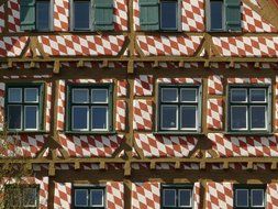 checkered red and white facade