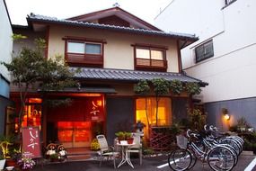 traditional japanese house in the evening