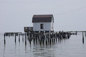 small wooden house on the lake