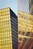 colorful mirroring glass facades of skyscrapers, france, paris