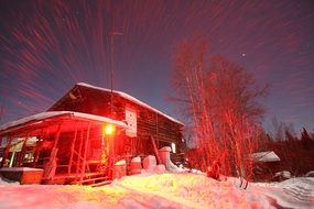 house in alaska at night