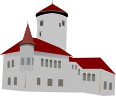 medieval castle with red roof, drawing