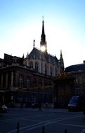 Spiers of French architecture at sunset