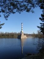 architectural structure on the pond in the park