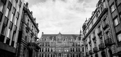 Black and white photo of buildings