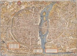 Drawn historical map of the Paris city