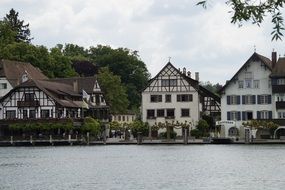 landscape of houses on the waterfront of Lake Constance in gottlieben