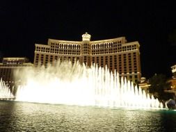 nightly fountains on the background of the Bellagio hotel in Las Vegas
