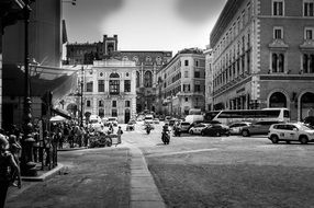 black and white image of a street in rome