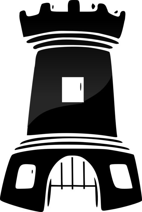 Black tower silhouette at white background