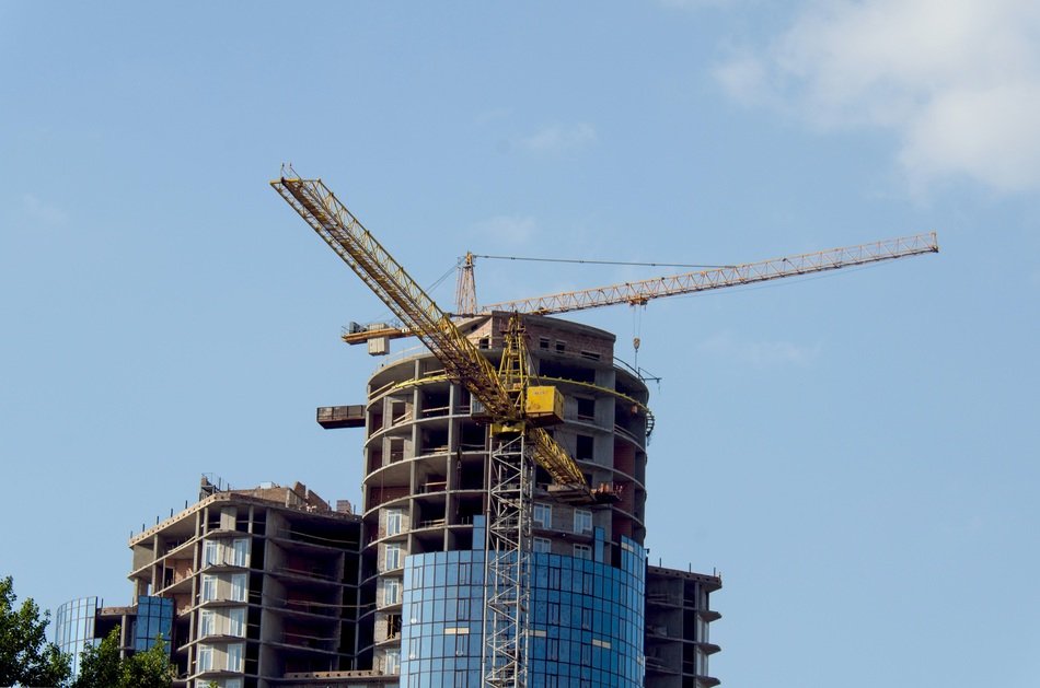 hoisting crane at the construction site, russia, samara