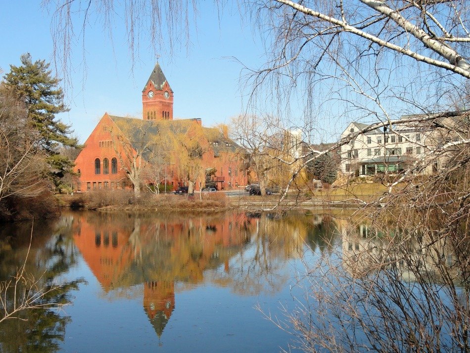 building on the pond in England