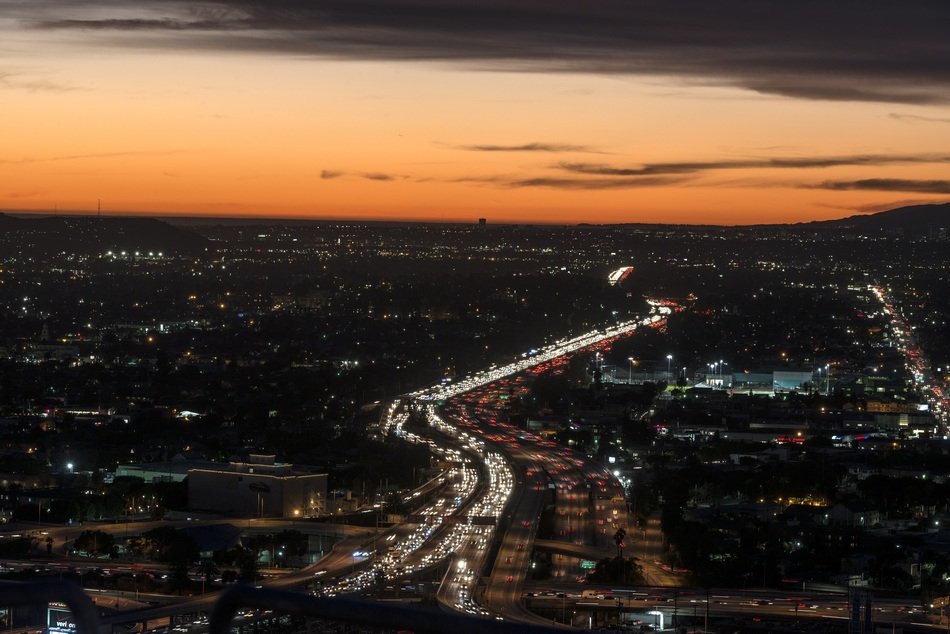 cityscape of twilight over the city of los angeles