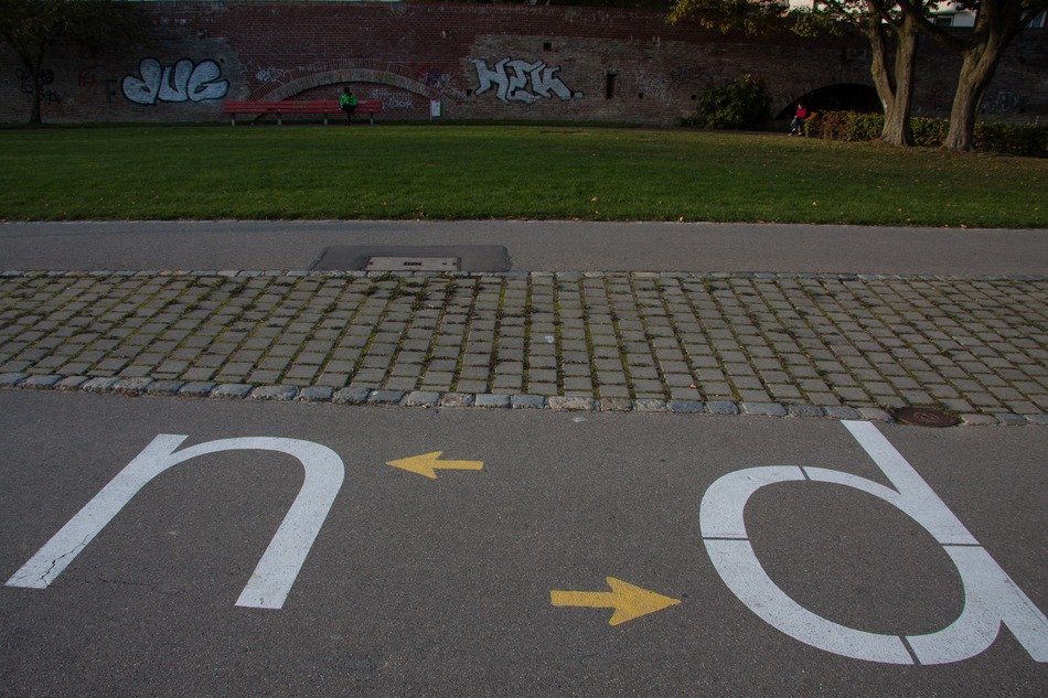 marks on cycle path in park