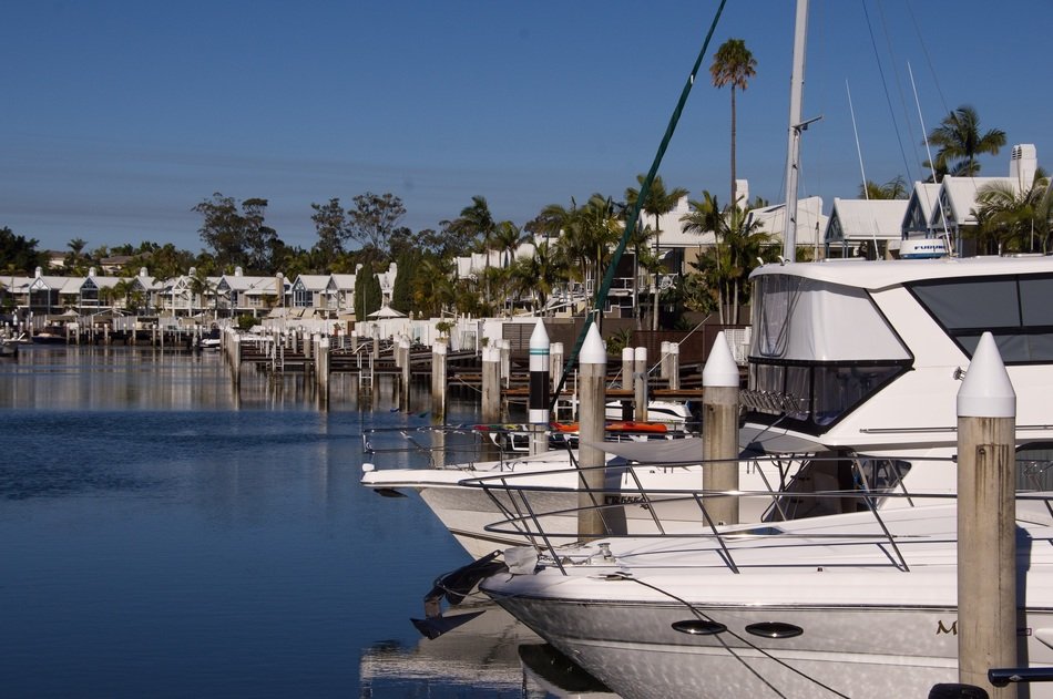 white yachts in a bay in Queensland, Australia