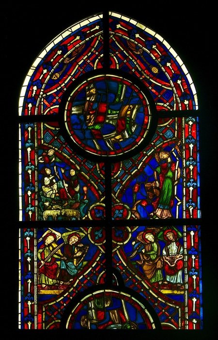 colorful stained glass window in the Gothic style