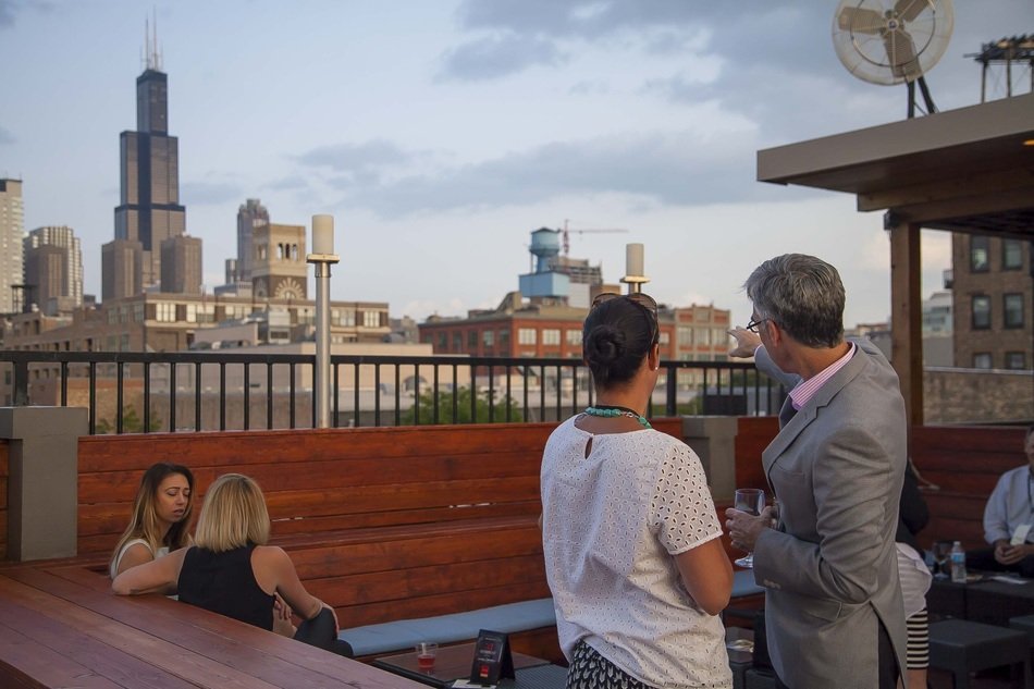 cocktail party on the rooftop in Chicago, United States