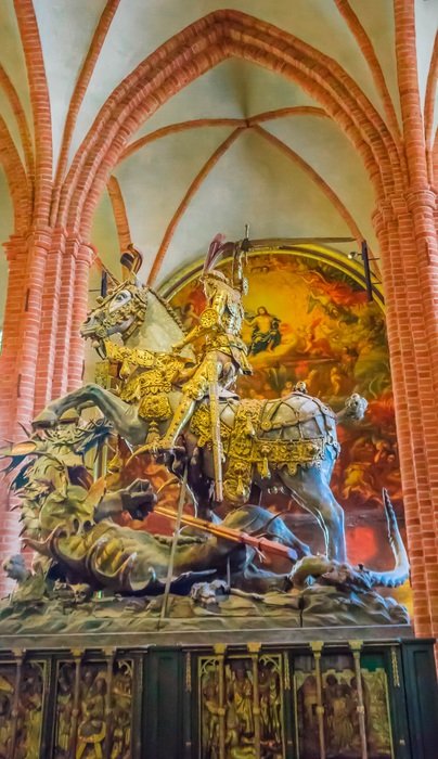 Sculpture under the arches of the church in Stockholm