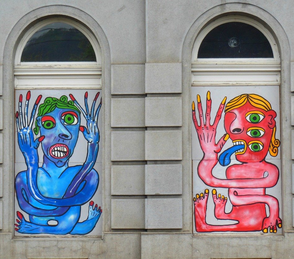 graffiti on windows in the old town of prague