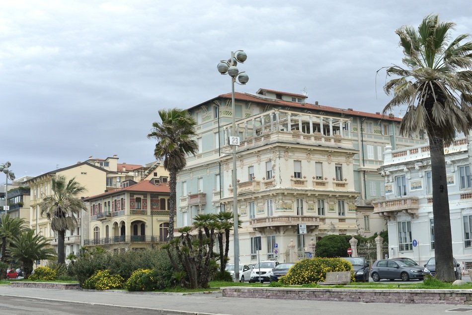 Landscape of colorful houses in Viareggio