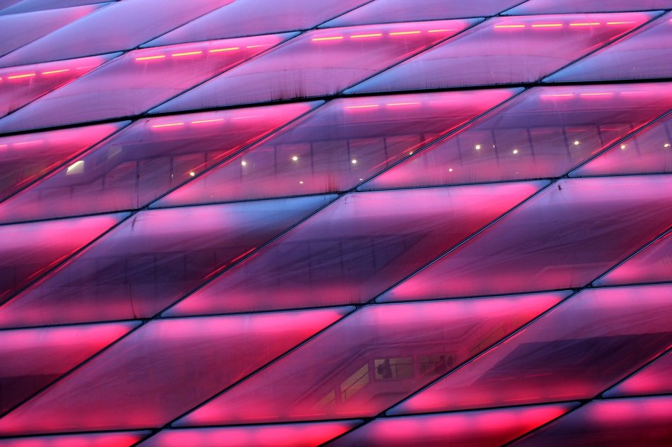 Colorful windows of the football stadium