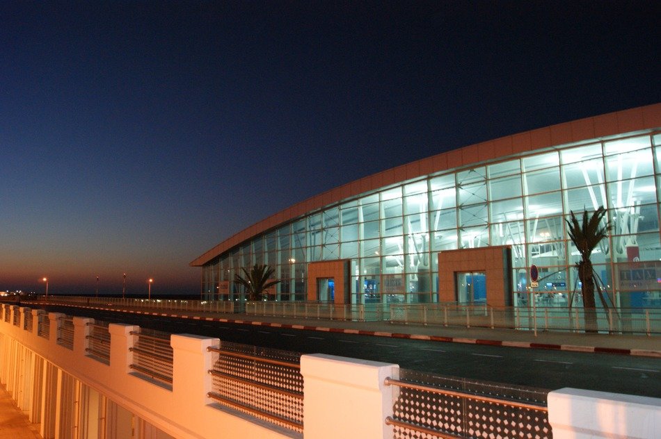 Night photography of airport in tunisia