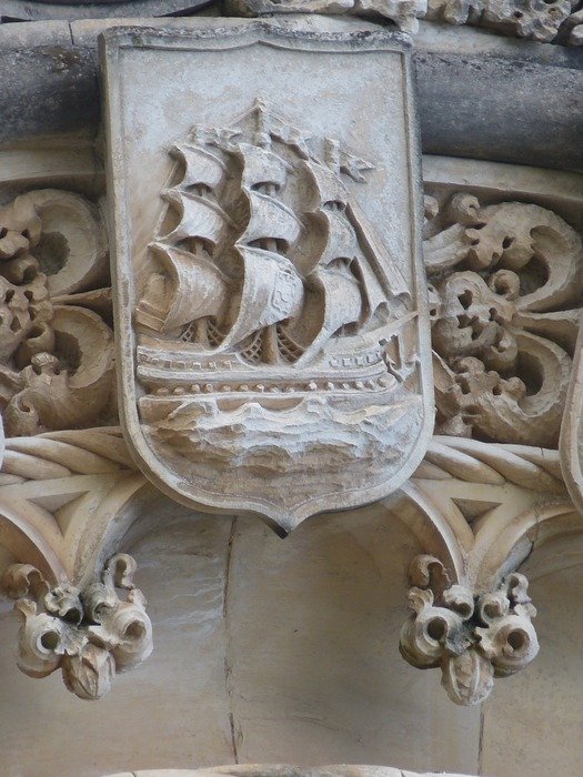 sailing vessel decor on the facade in Portugal