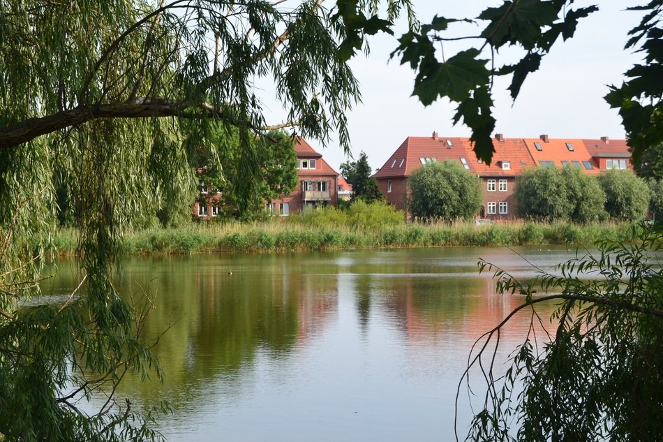 view from the lake to the house