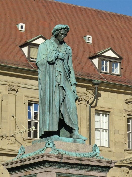 Bronze statue on building background