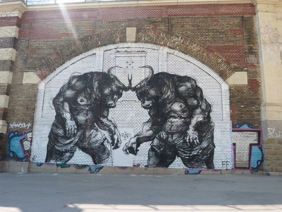 Modern graffiti with fighting bulls
