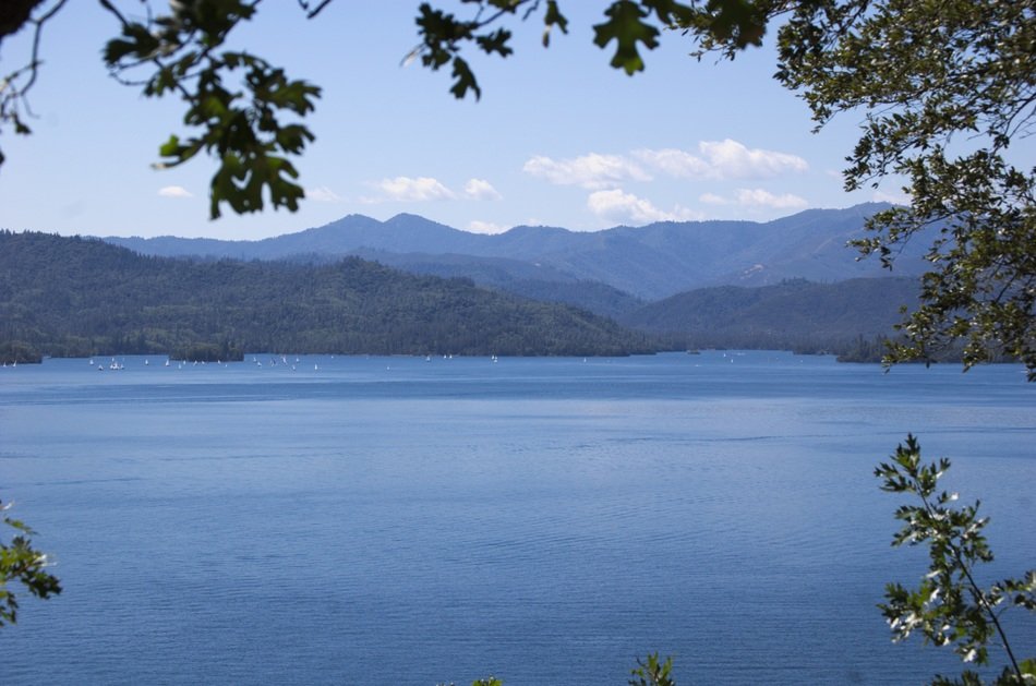 landscape of whiskey lake and mountains