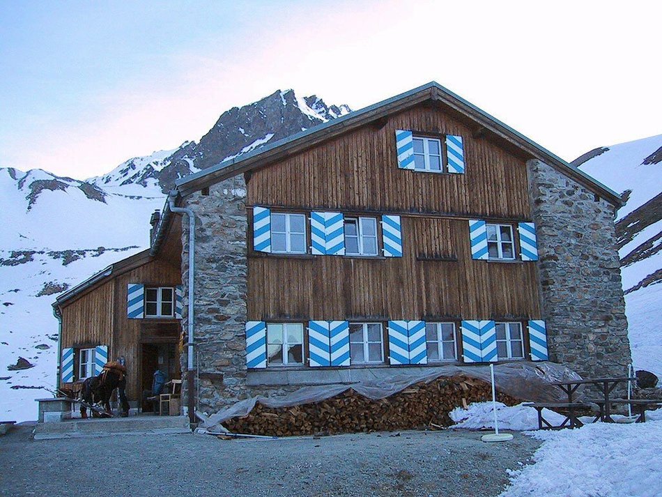 Mountain hut in winter