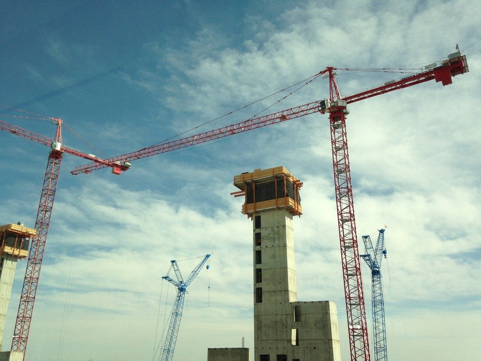 a few construction cranes