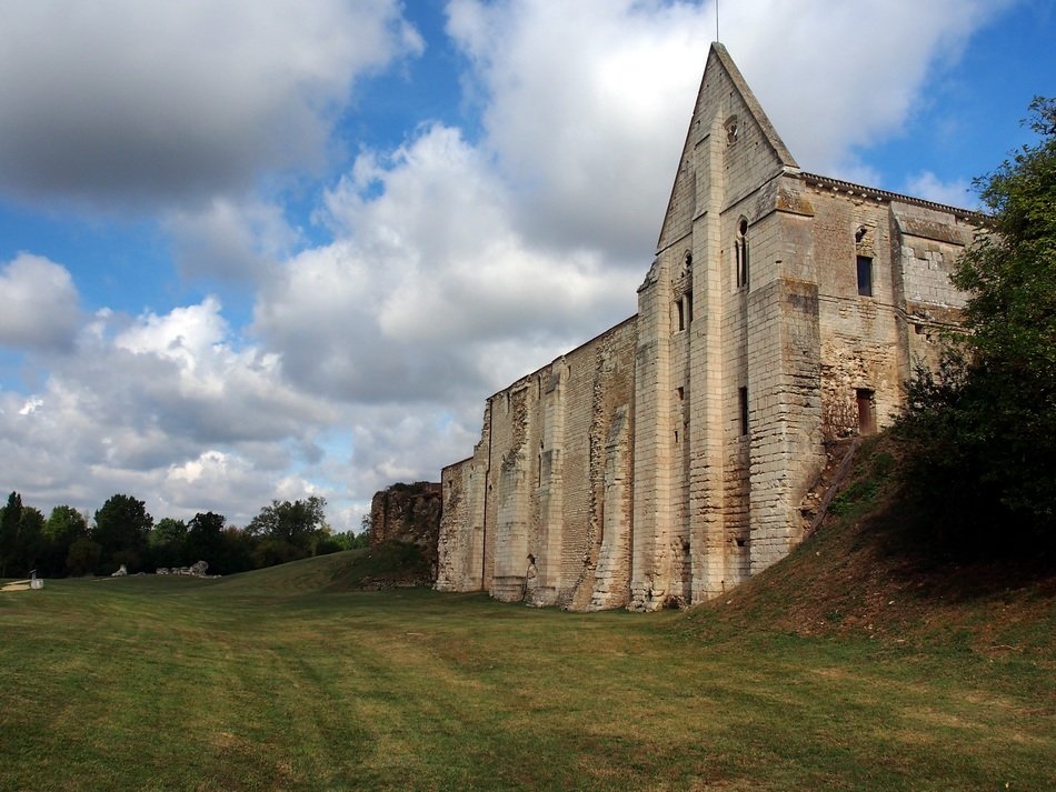Side view of the ruins of st peter maillezais amid the picturesque nature