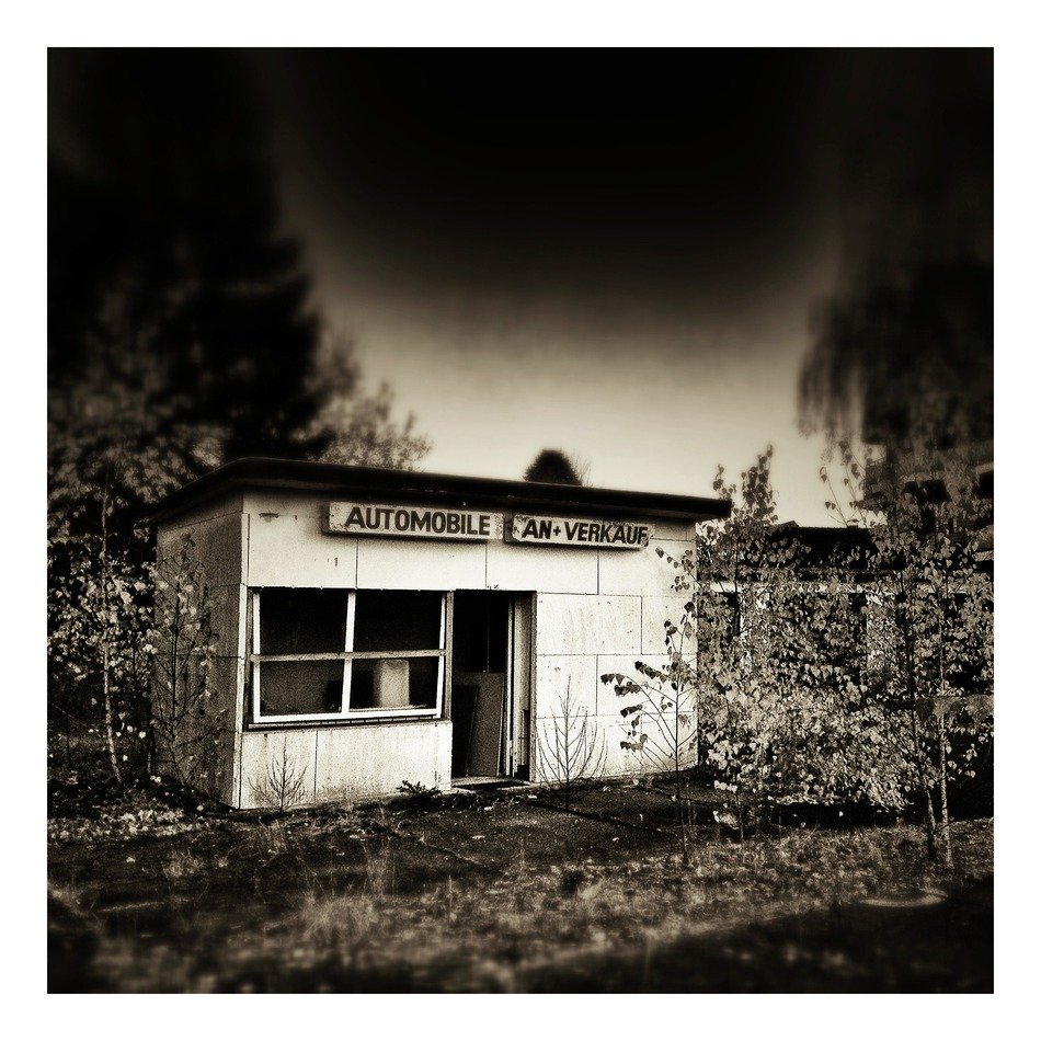 dramatic view of an abandoned building in monochrome