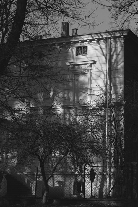 Apartment house in Poland in black and white background